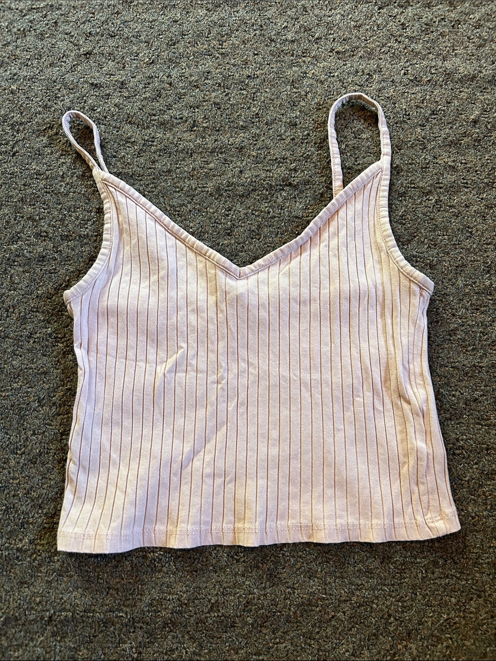 Spaghetti strap V-Neck Ribbed Tank Top - Light pink